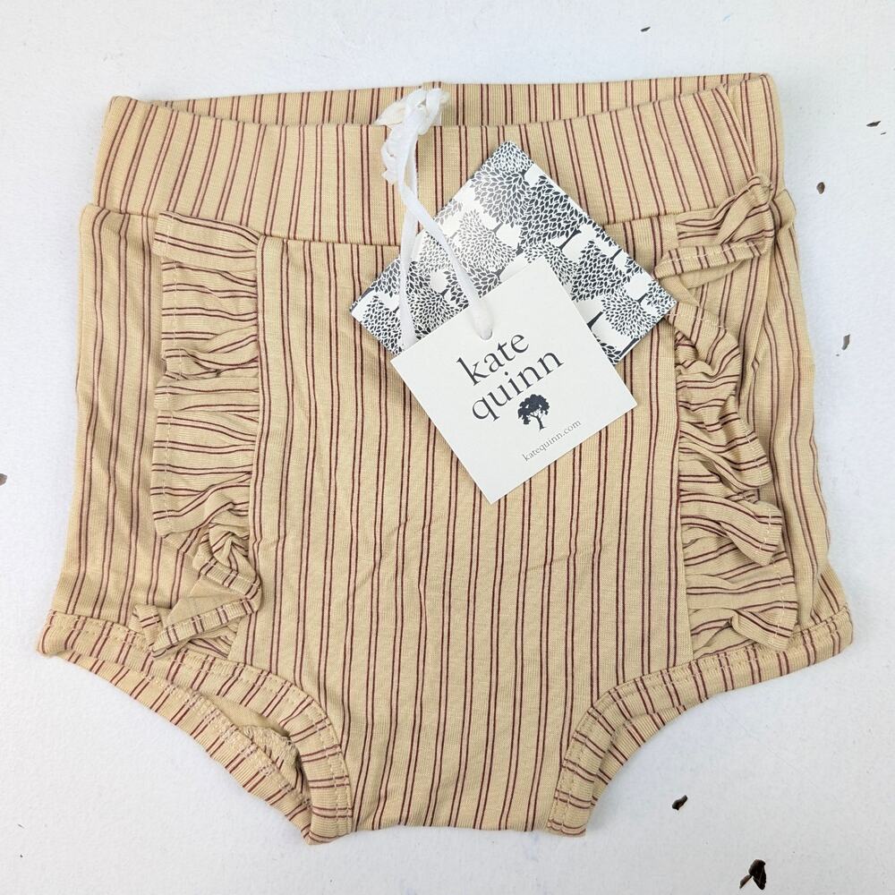 Kate Quinn 3-6 Months Beige/Burgundy Ruffle Bloomer Shorts